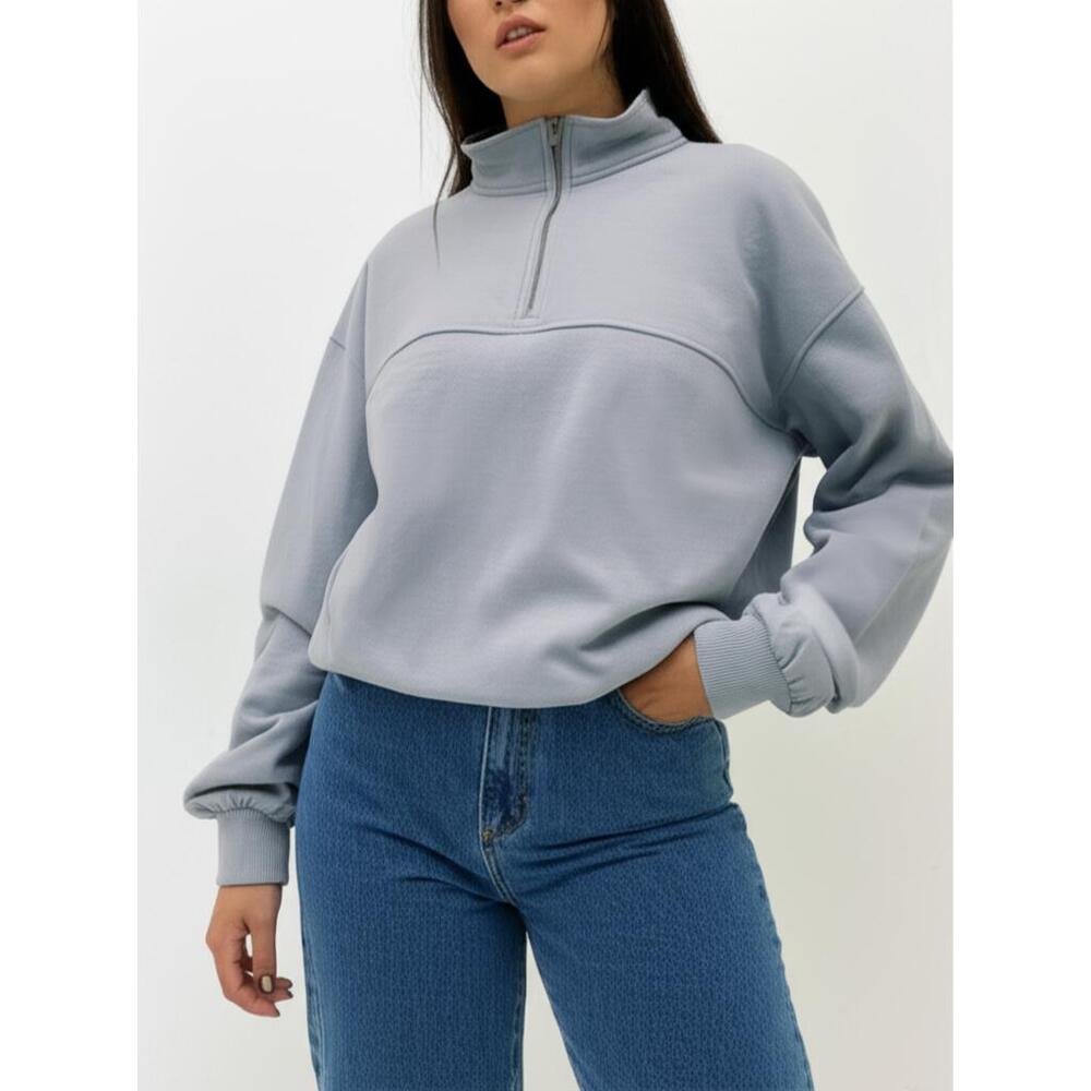 Brandy Melville Quarter Zip Sweatshirt Blue Gray Cozy Pullover NWOT
